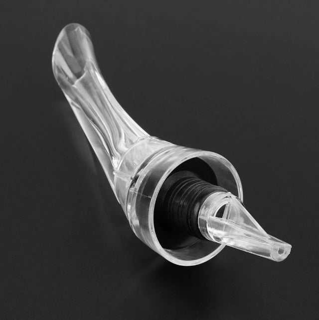Acrylic wine aerator with stainless steel filter for enhancing wine flavors.