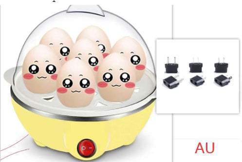 Egg steamed egg cooker with auto power-off, anti-dry feature, 6-egg capacity, compact and lightweight, AU plug included.