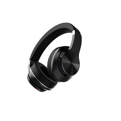 Black sports noise cancelling Bluetooth earphones with head-mounted design.