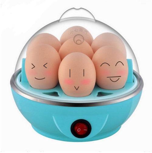 Multifunctional egg cooker with automatic shut-off, cooks up to six eggs; compact design for small spaces.