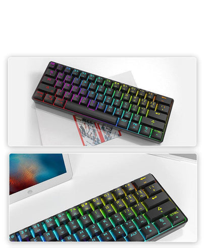 Wireless Bluetooth mechanical keyboard with RGB backlighting, suitable for desktops, notebooks, and tablets.