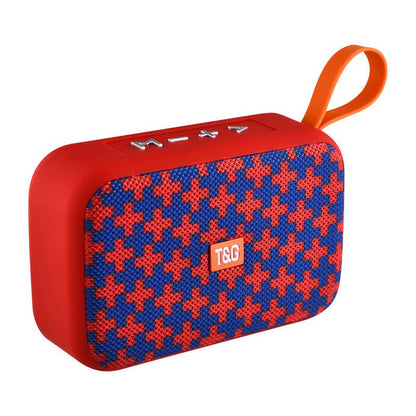 Portable Bluetooth speaker with red and blue design, featuring a USB interface and call function.