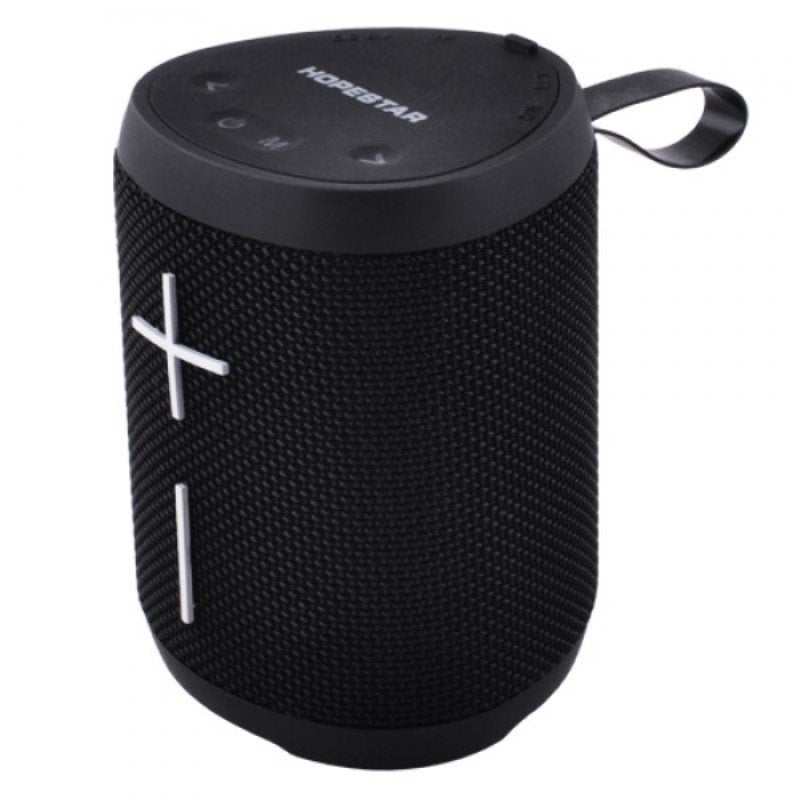 Black P14 wireless Bluetooth speaker with button controls and a strap.