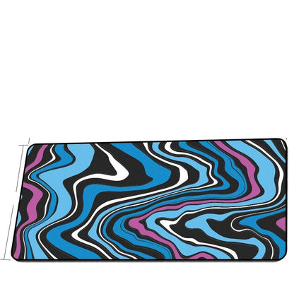 Extra long rubber mouse pad with colorful abstract design.