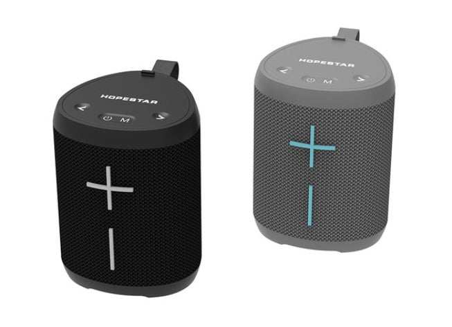 P14 wireless Bluetooth speaker in black and gray colors.