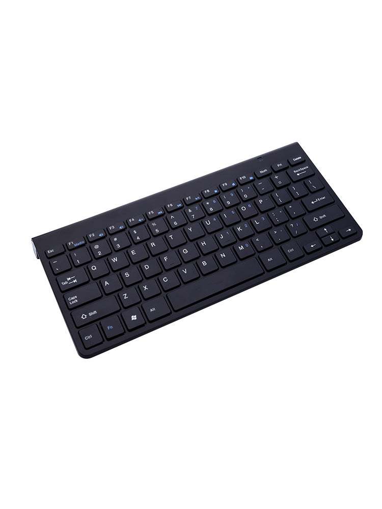 2.4G wireless keyboard with multimedia function keys for home and office use.