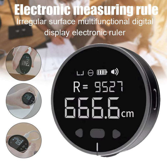 Digital electronic measuring ruler with LCD display, compact and high precision for distance measurement.