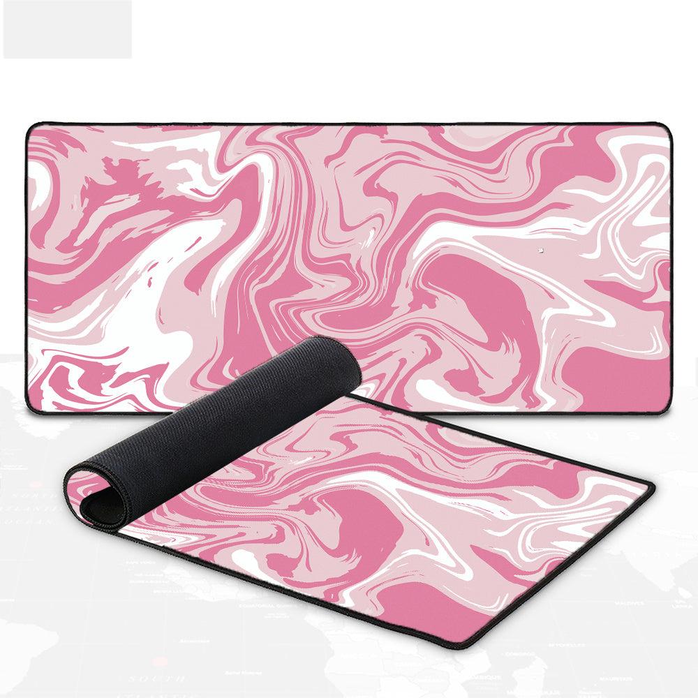 Pink and white marble design extra long rubber mouse pad for keyboard desk.